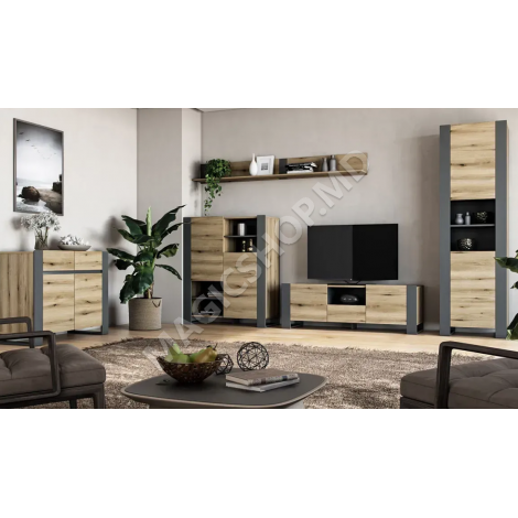 Comodă TV Combo C04, 140x46 cm, Grafit/Sonoma